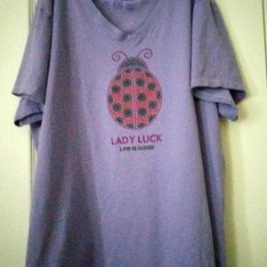 Life is Good XXL lady luck ladybug v-neck cotton ss tee